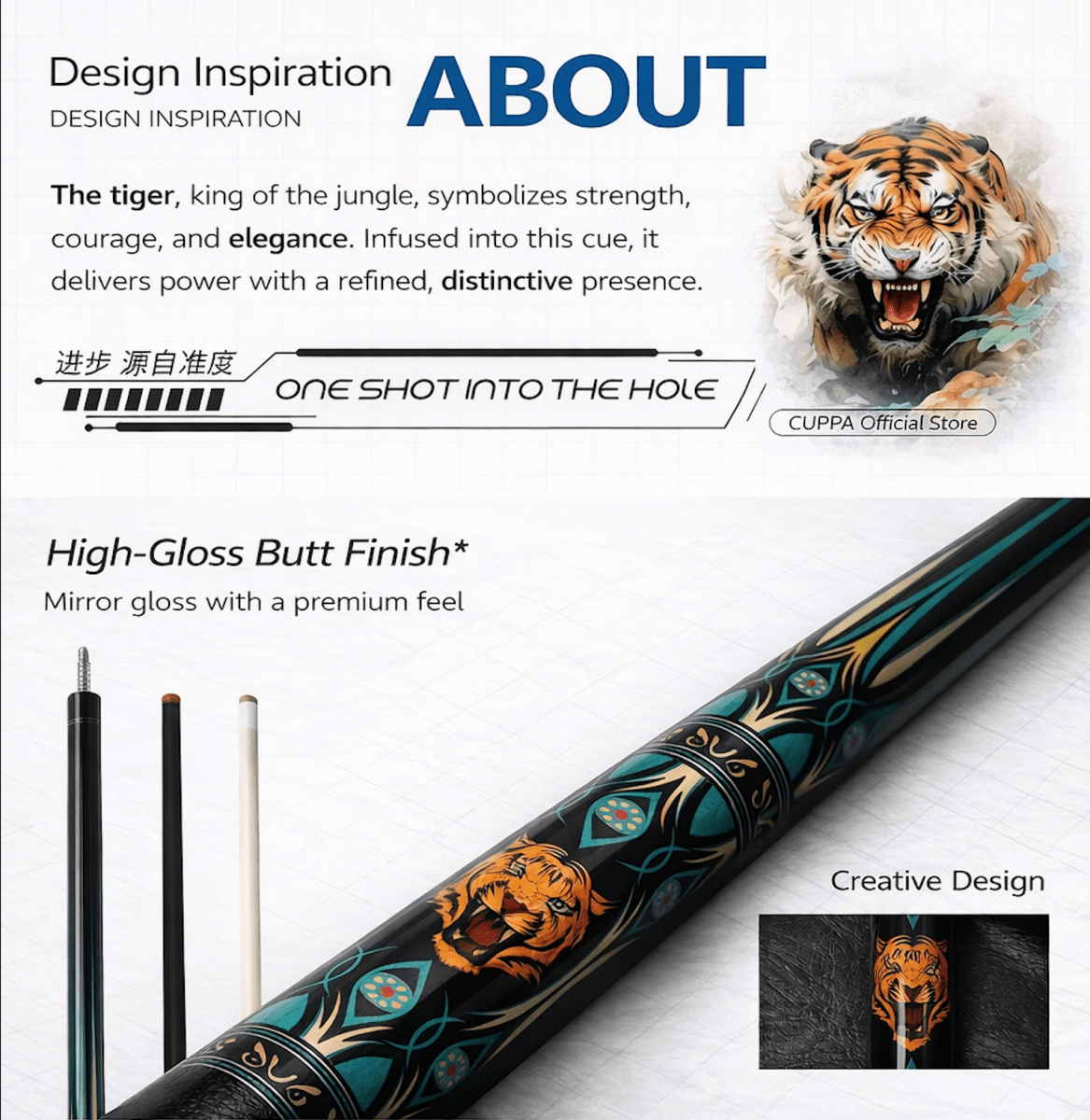 JFlowers JF60 - 06 Pool Cue (King Tiger) - JFlowers Cues Singapore Official Store - Singapore